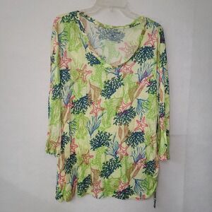 Casey Key Shirt Women XL Multicolor 3/4 Sleeve Starfish Coral Beach Vacation New